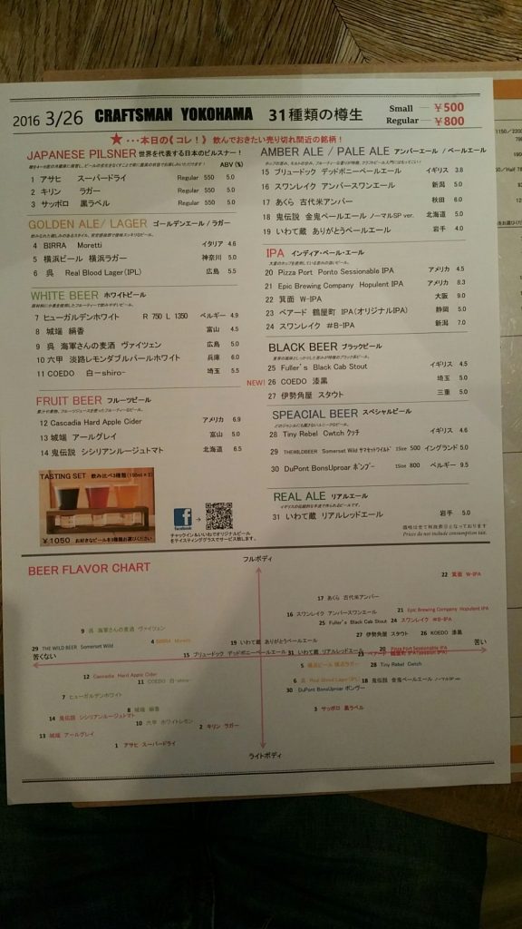 Craftsman Yokohama Menu